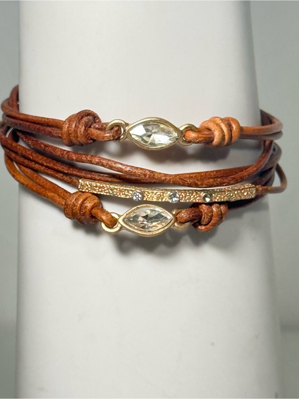 Sweet Lola Brown Multi-Strand Leather Bracelet w/ Crystal Accent Magnetic Clasp